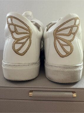 Sophia Webster White Leather Sneakers with Gold Butterfly Wings